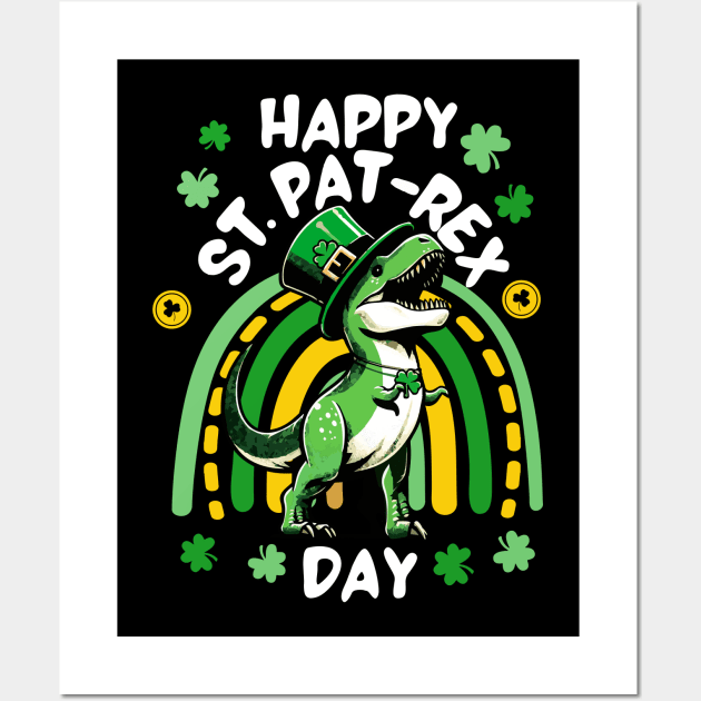 Happy St Pat Trex Day Dino St Patricks Day Toddler Boys Gift Wall Art by AlmaDesigns